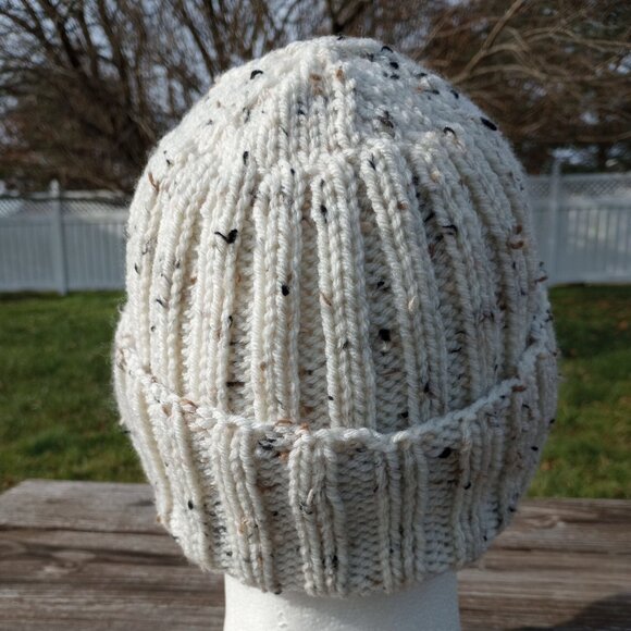 Mens Hipster Wide Cuff Beanie Hat Hand Knit Rib Acrylic Sailor Womens Biscotti M - Picture 5 of 11